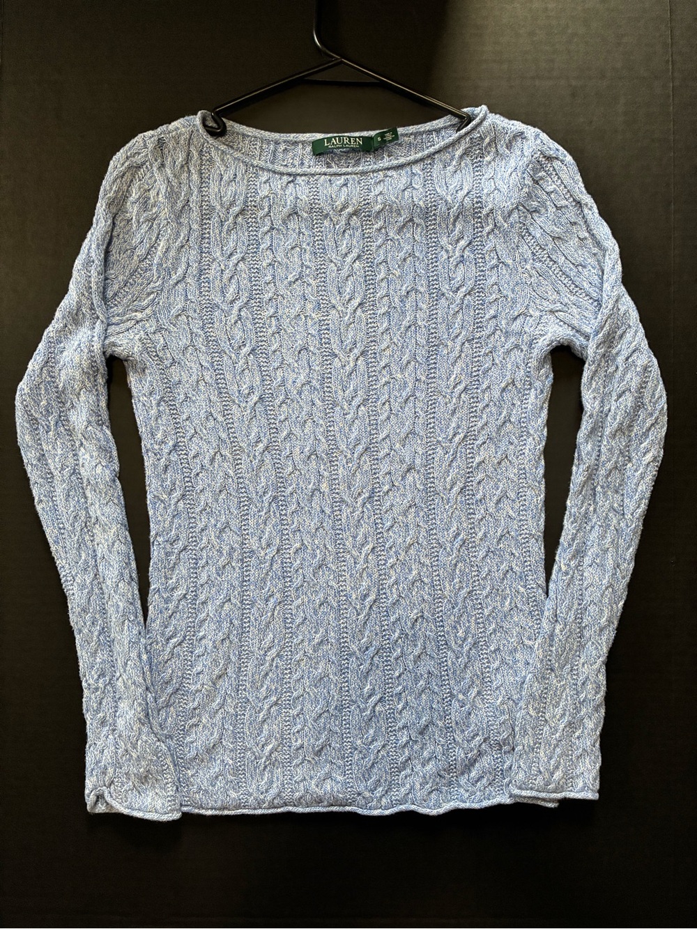 Lauren Ralph Lauren Pale Blue Cable Knit Scoop Neck Sweater 100% cotton